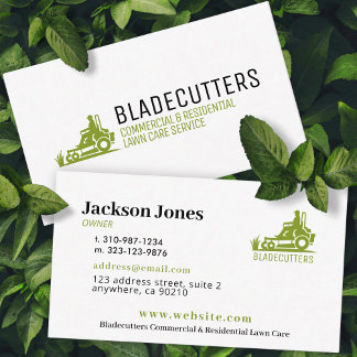 Green on White Lawn Care + Mowing Cartes de visite