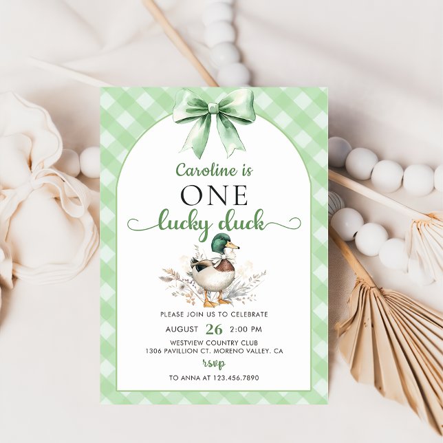 Green One Lucky Duck 1er Invitation anniversaire (Créateur téléchargé)
