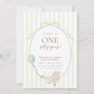 Green One Silly Goose First Birthday Invitation