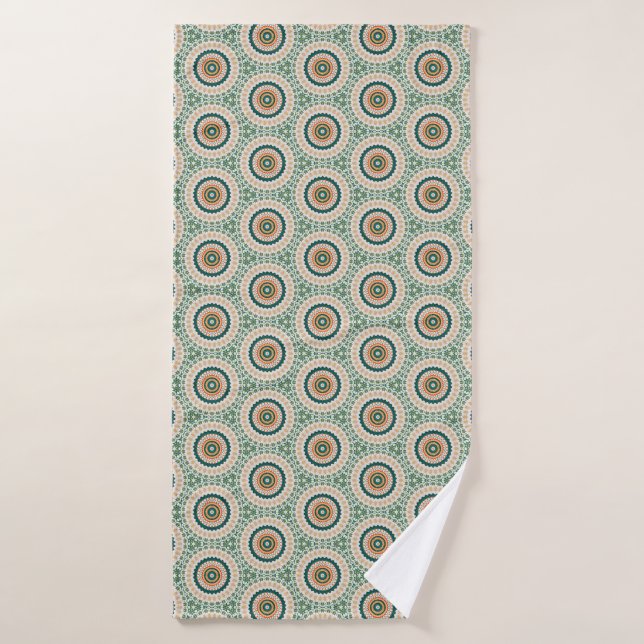 Green Orange And Blue Boho Chic Circle Pattern (Serviette de bain)
