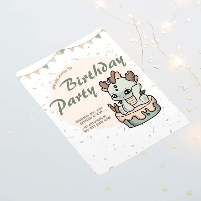 Green Orange Baby Dragon Invitation Anniversaire (Créateur téléchargé)