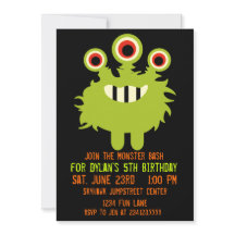 Green Orange Monster Invitations de fête d'anniver