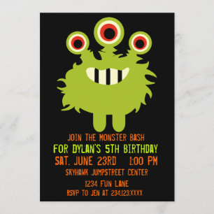 Green Orange Monster Invitations de fête d'anniver
