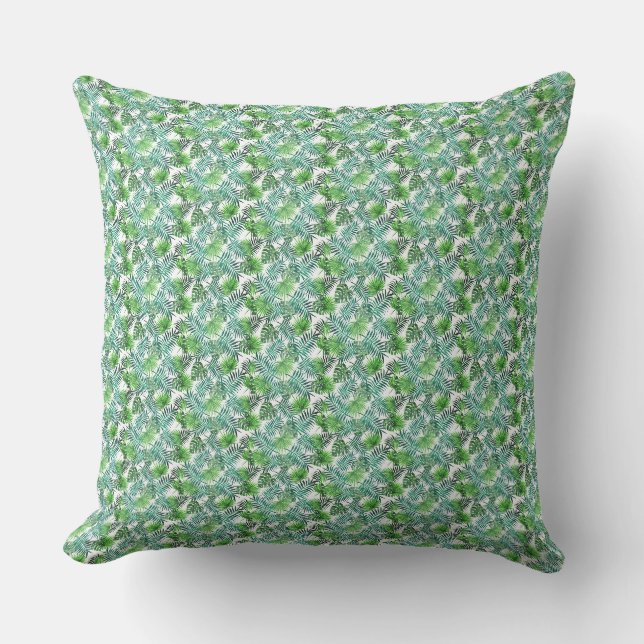 Green Palm Leaf Motif de l'île tropicale Coussin (Recto)
