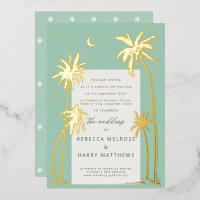 Green Palm Springs mariage Foil Invitation