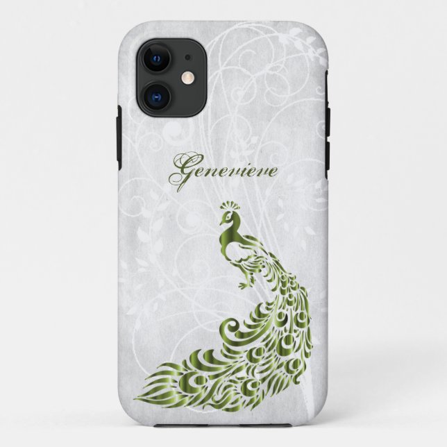Green Peacock Personnalisé iPhone 11 Coque (Dos)