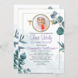 Green Photo First Communion Invitation