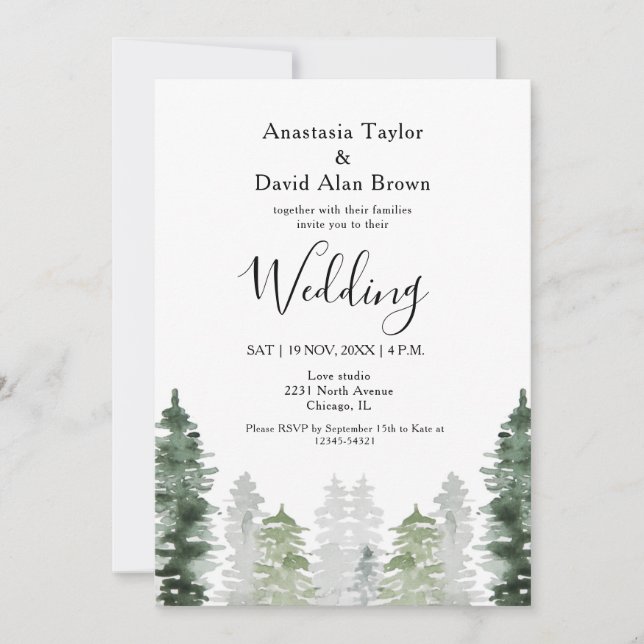Green Pines Mountain Invitation de mariage d'hiver (Devant)