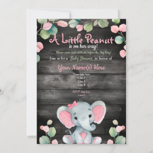 Green Pink Elephant Baby shower invitation Rustiqu