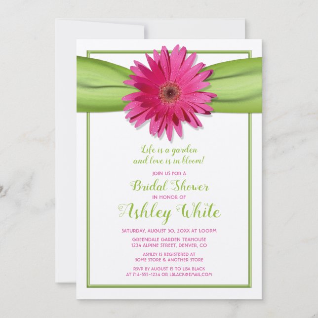 Green Pink Gerbera Daisy Invitation de douche nupt (Devant)
