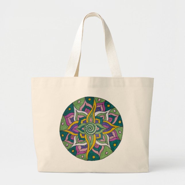 Green/Pink Lotus Mandala Tote Bag (Devant)
