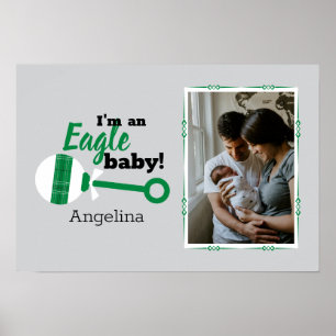 Green Plaid Rattle Eagle Baby Photo Poster