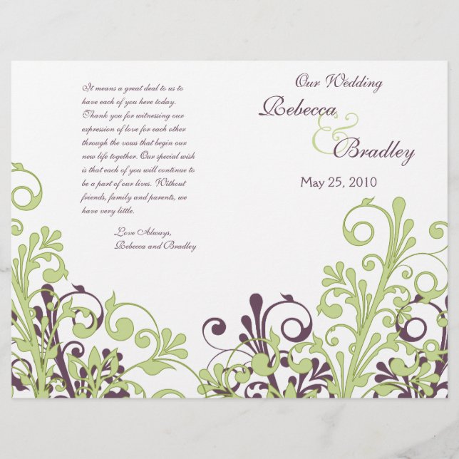Green & Purple Abstrait Floral Wedding Program (Devant)