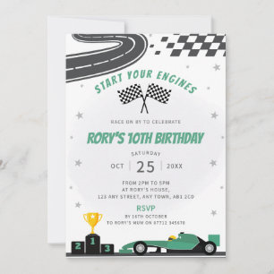 Green Racing Car Anniversaire Fête Invitation