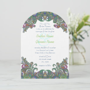 Green Raspberry Blue Mariage damassé Invitation