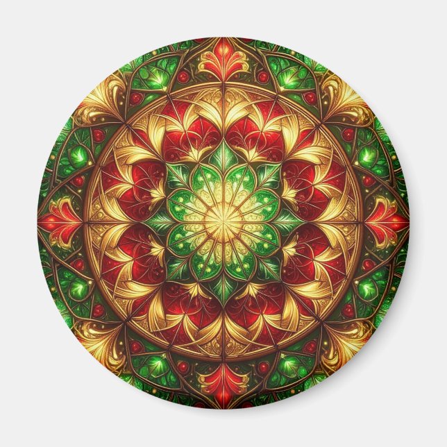 Green Red Decorative Christmas Holiday Magnet (Devant)
