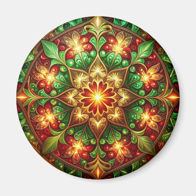 Green Red Decorative Christmas Holiday Magnet (Devant)