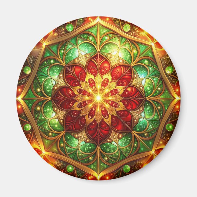 Green Red Decorative Christmas Holiday Magnet (Devant)