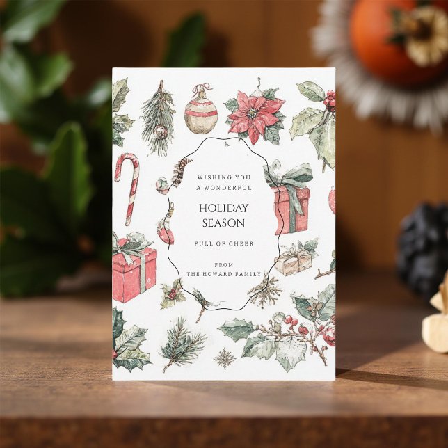 Green Red Floral Whimsical Watercolor Holiday Card (Créateur téléchargé)