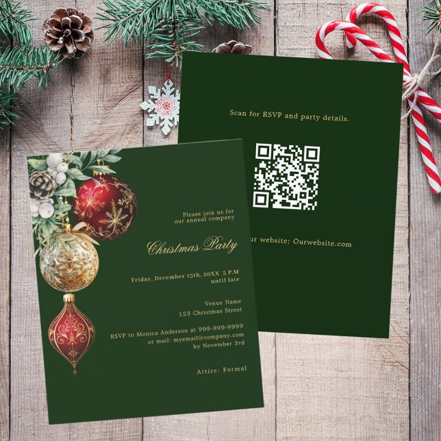 Green red QR business Christmas Party invitation (Créateur téléchargé)
