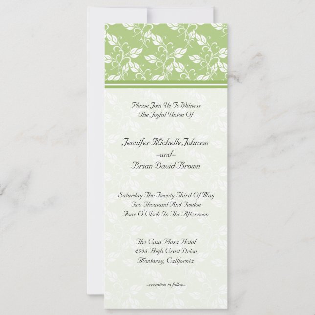 Green Regency Floral Faire-part de mariage (Devant)