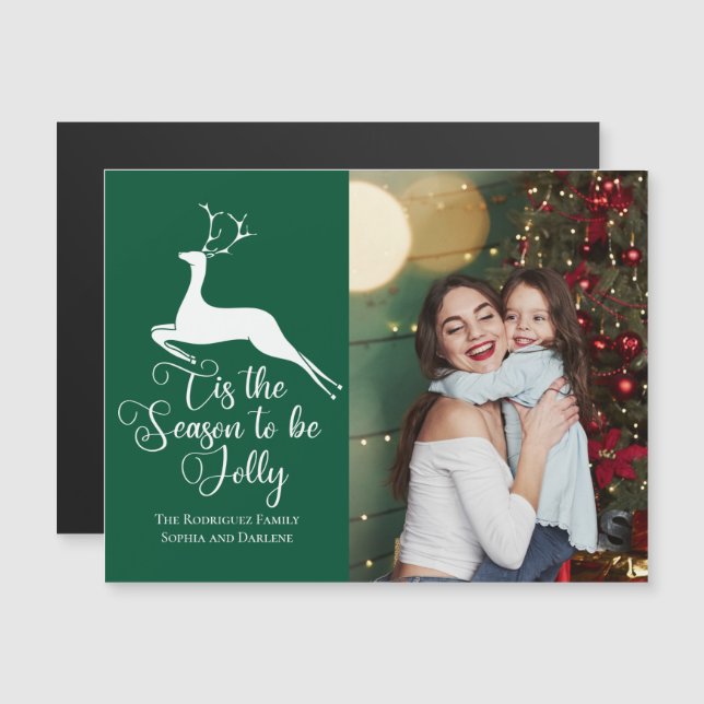 Green Reindeer Photo de Noël Cette saison Magnet (Devant / Derrière)