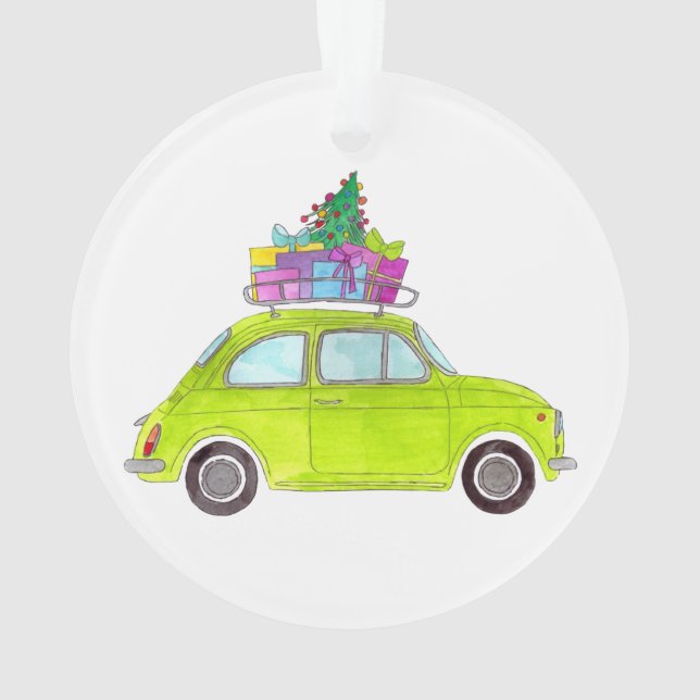 Green Retro Fiat 500 avec Aquarelle Cadeaux (dos)
