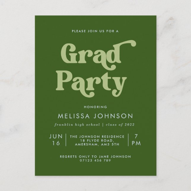 Green Retro Type Grad Party Invitation (Devant)