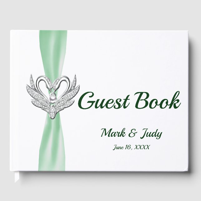 Green Ribbon Silver Swans Mariage livre d'or (Recto)