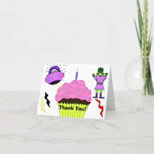Green Robot Girl Pink Spacship Cupcake Merci