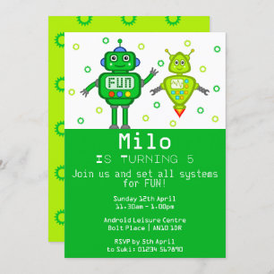 Green Robots Invitation de fête d'anniversaire