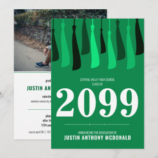 Green Row of Tassels Photo Graduation Invitation
