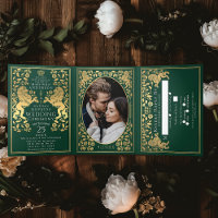 Green Royal Médieval Lion Mariage Tri-Fold