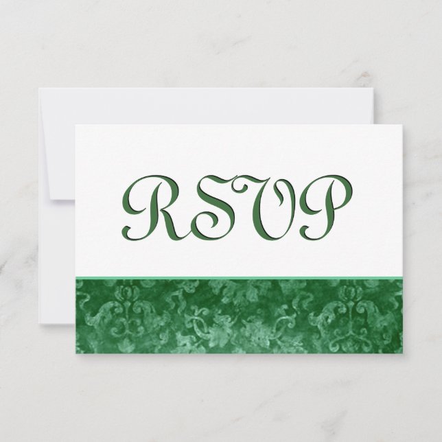 Green RSVP Grunge Mariage damassé (Devant)