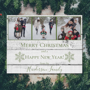 Green Rustic Snowflakes Flat Holiday Carte photo