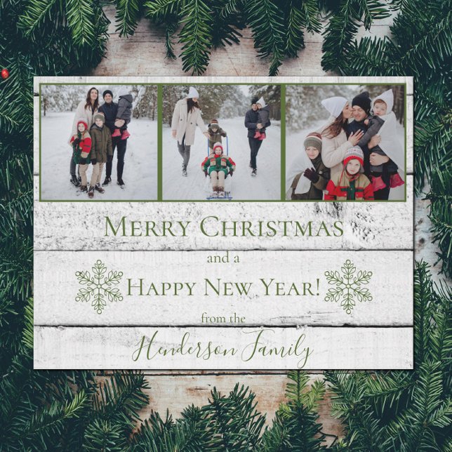 Green Rustic Snowflakes Flat Holiday Carte photo (Green Rustic Snowflakes Holiday Photo Card)