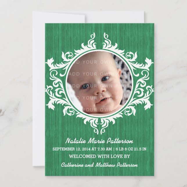 Green Rustic Swirls Baby Faire-part (Devant)