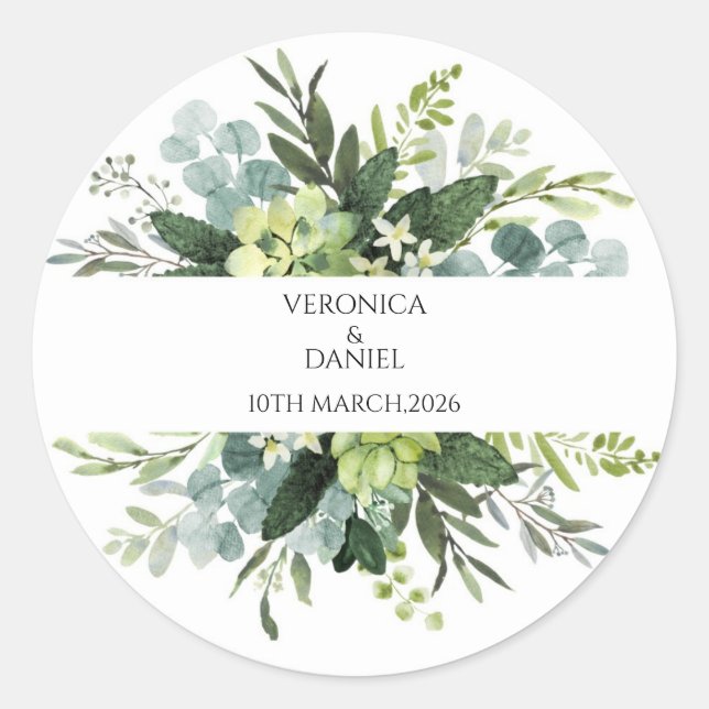 Green Rustic Wedding Circle Sticker (Devant)