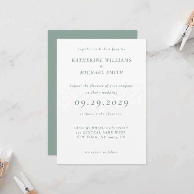 Green Sage Elegant Wedding Invitations (Devant/Arrière en situation)