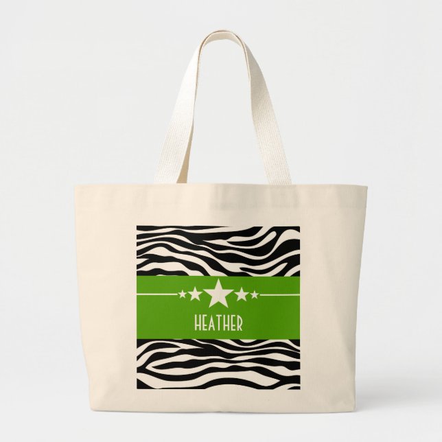 Green Sassy Star Zebra Sac fourre-tout (Devant)