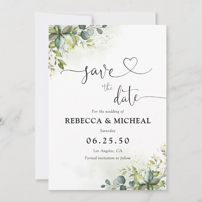 Green Save The Date Cards (Devant)