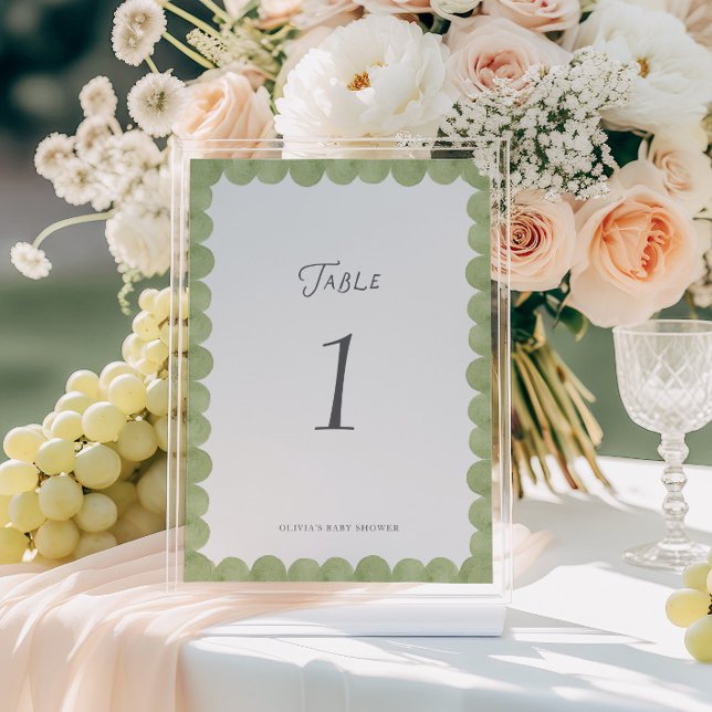 Green Scalloped Frame Whimsical Table Number (Créateur téléchargé)