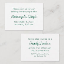 Green Script Temple Sealing & Repas Invitation