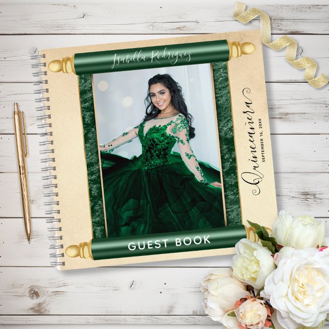Green Scroll Photo Budget Quinceañera Livre d'or (Green Scroll Photo Budget Quinceañera Guest Book
)