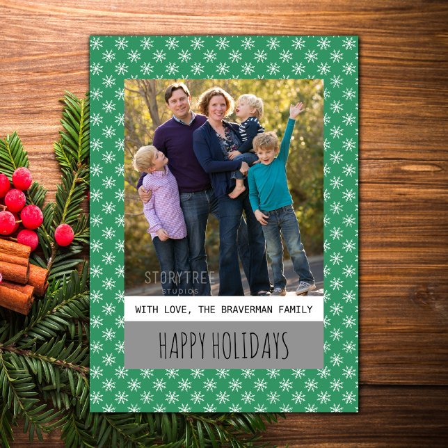 Green Simple Snowflake Holiday Photo Flat Carte Pl (Green Simple Snowflake Holiday Photo Card)