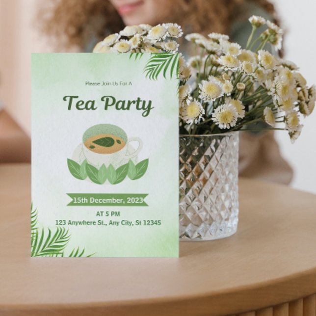 Green Simple Watercolor Tea Party Invitation (Créateur téléchargé)