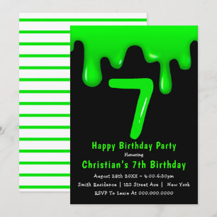 Green Slime 7e anniversaire Invitations