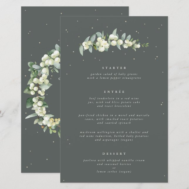 Green Snowberry+Eucalyptus 3 Parcours Menu Mariage (Devant / Derrière)