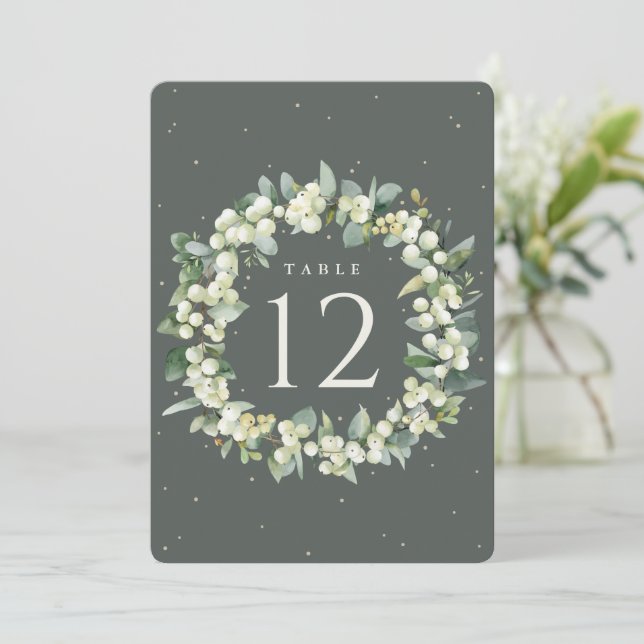 Green Snowberry+Eucalyptus Mariage Numéro de table (Debout devant)