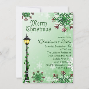 Green Snowflake & Light Christmas Party Invitation